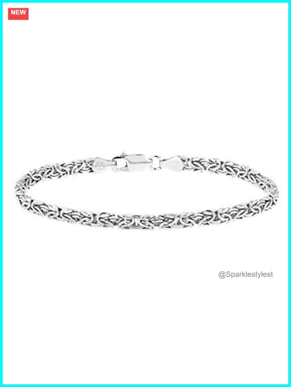 Italian 925 Sterling Silver 4mm Flat Byzantine Link Chain Bracelet for Women